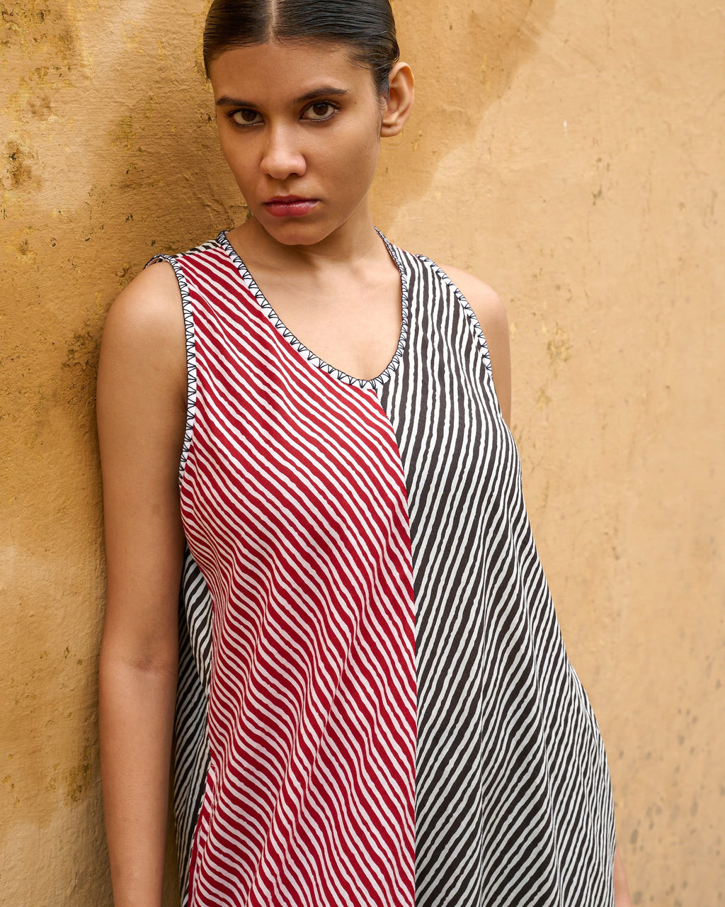 Black & Red Leheriya Hand Embroidered Dress