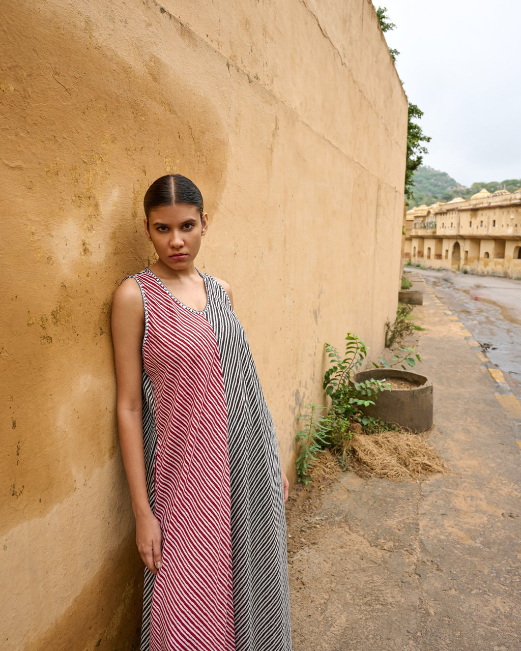 Black & Red Leheriya Hand Embroidered Dress