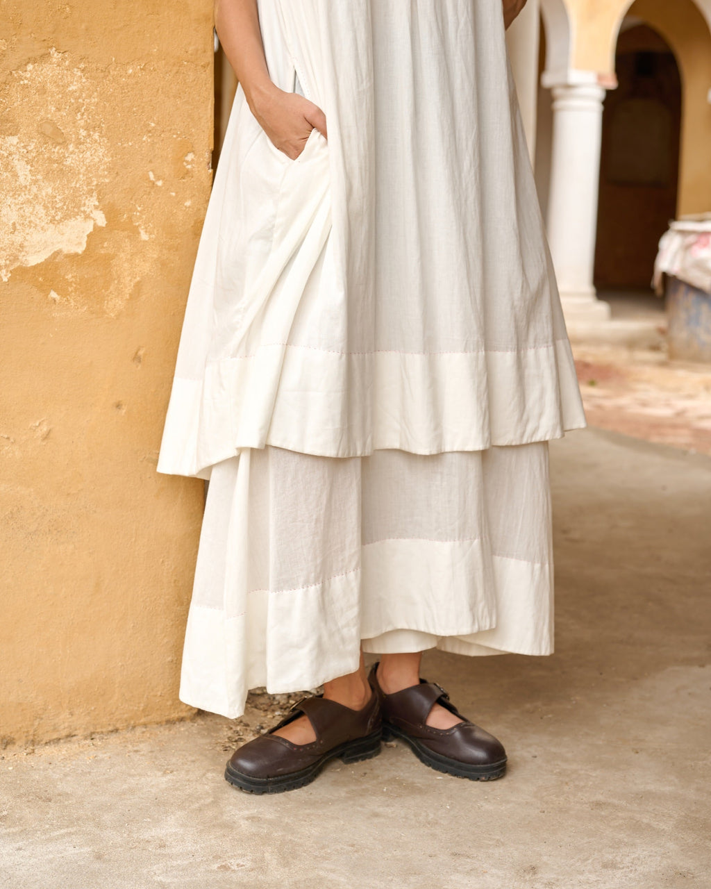 White Double Layered Gathered Dress